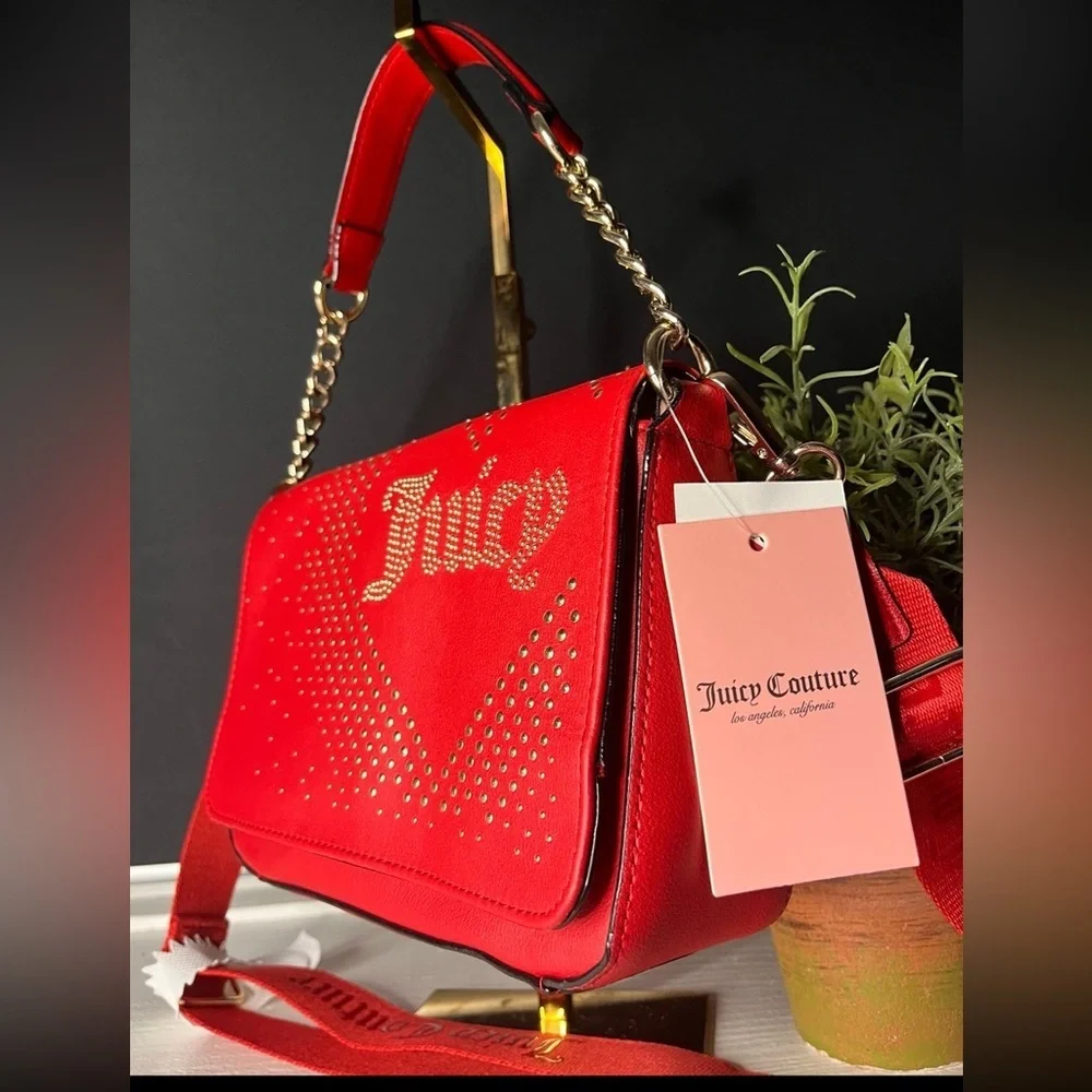 Juicy Couture Lovely Day Studded Flap Crossbody Bag Red NWT